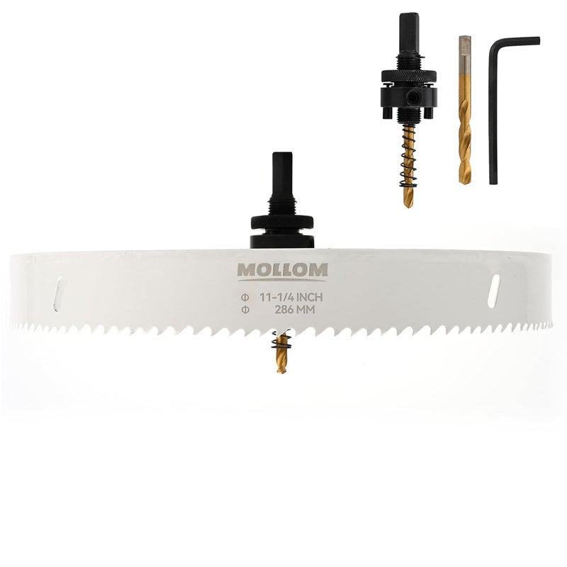 Mollom (286mm | 11-1/4") HSS M42 with 8% Cobalt BI-Metal Hole Saw with 2 Pilot Drill Bits & Arbor Smooth Cutting for PVC,Drywall,Wood,Plastic,Gypsum Board,Rubber - Image 1